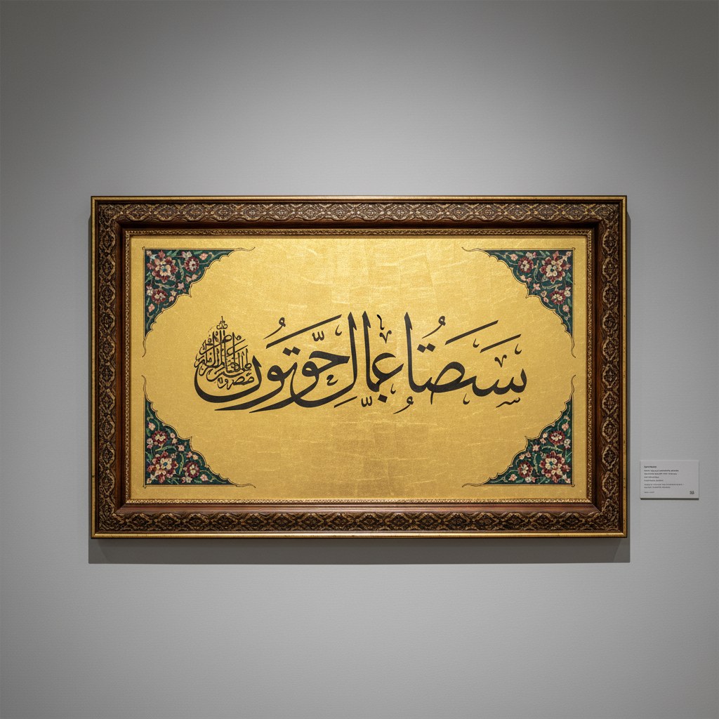 Besmele-i Şerife — Celî Sülüs hat levhası, altın varak zemin, 50×70cm